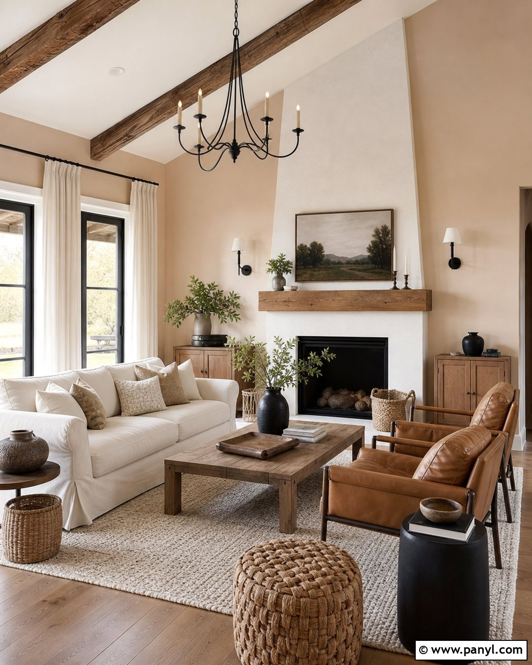Light Peach Walls In A Modern Farmhouse Living Room - 35 Light Peach Wall Color Ideas