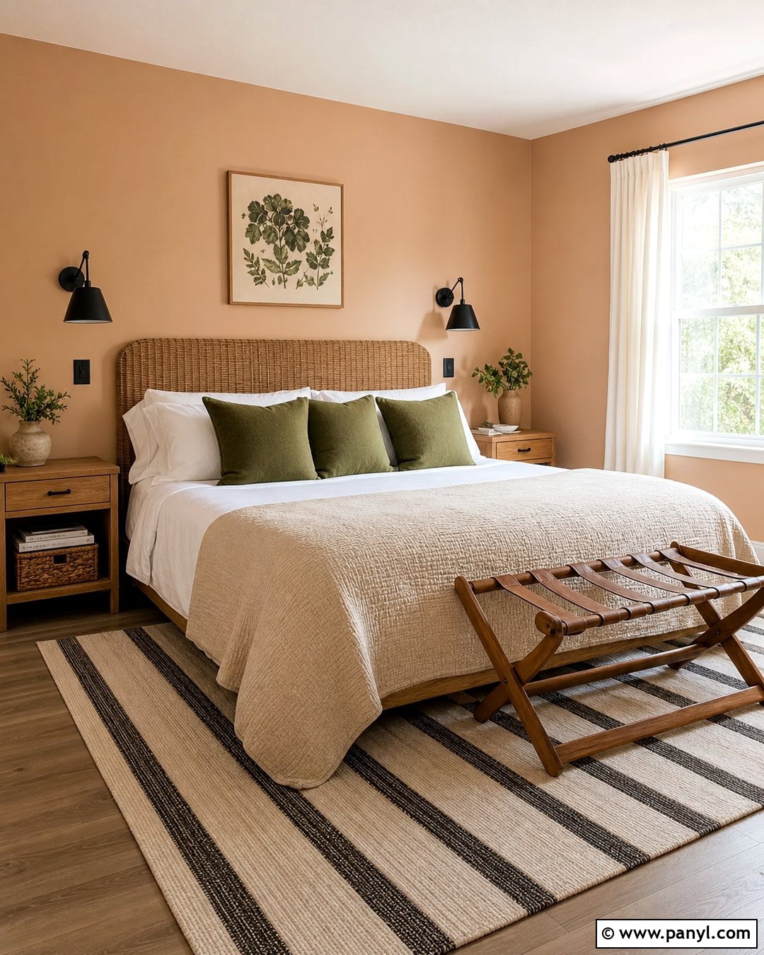 Light Peach Walls In A Rattan Guest Bedroom - 35 Light Peach Wall Color Ideas
