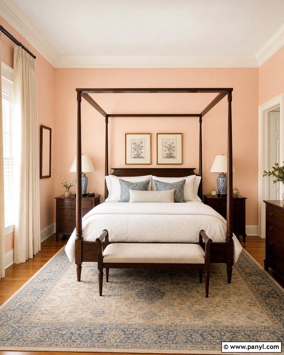 Light Peach Walls With A Canopy Bed - 35 Light Peach Wall Color Ideas