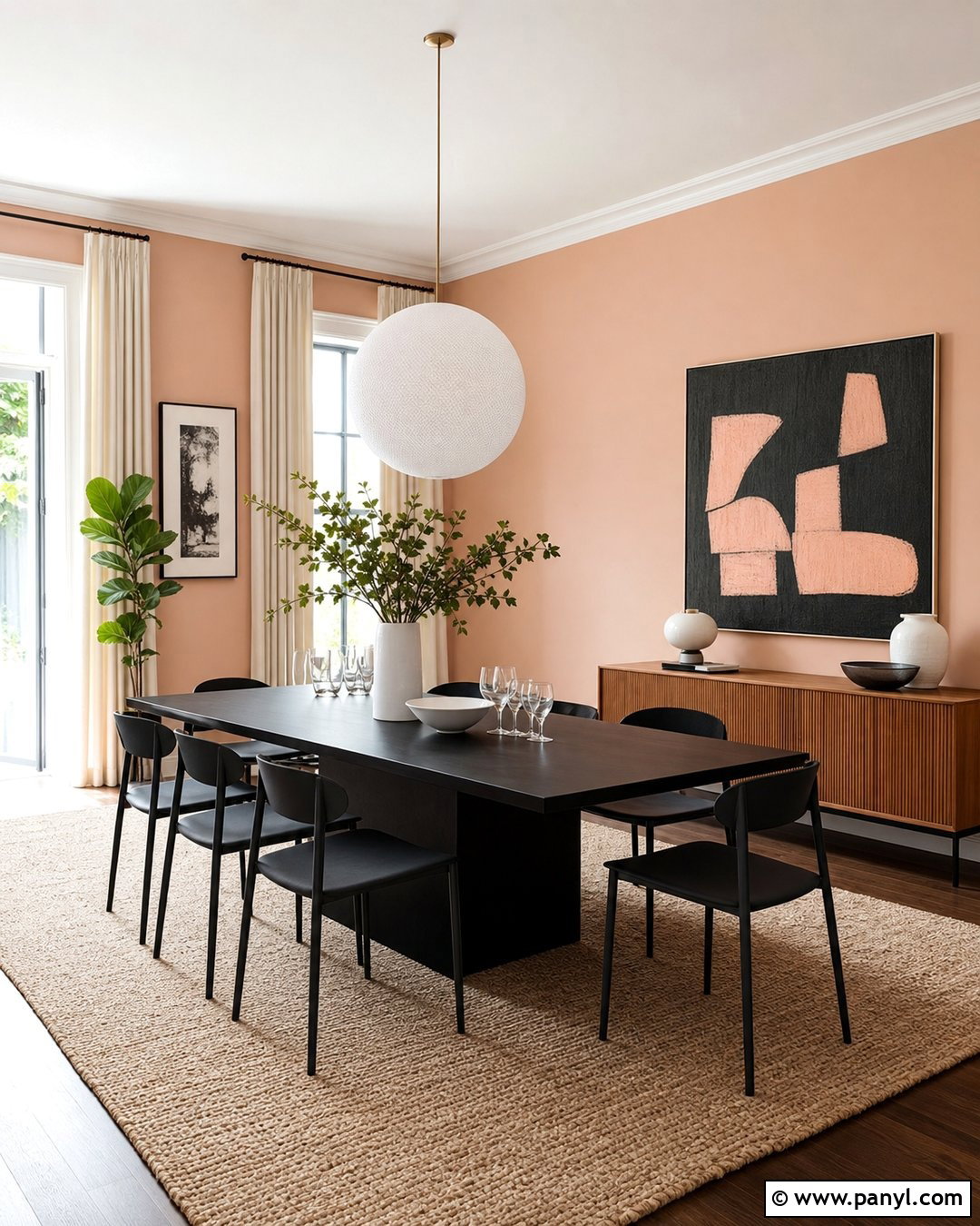Light Peach Walls With Black Dining Furniture - 35 Light Peach Wall Color Ideas