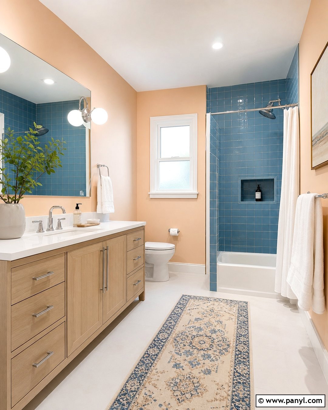 Light Peach Walls With Blue Bathroom Tile - 35 Light Peach Wall Color Ideas