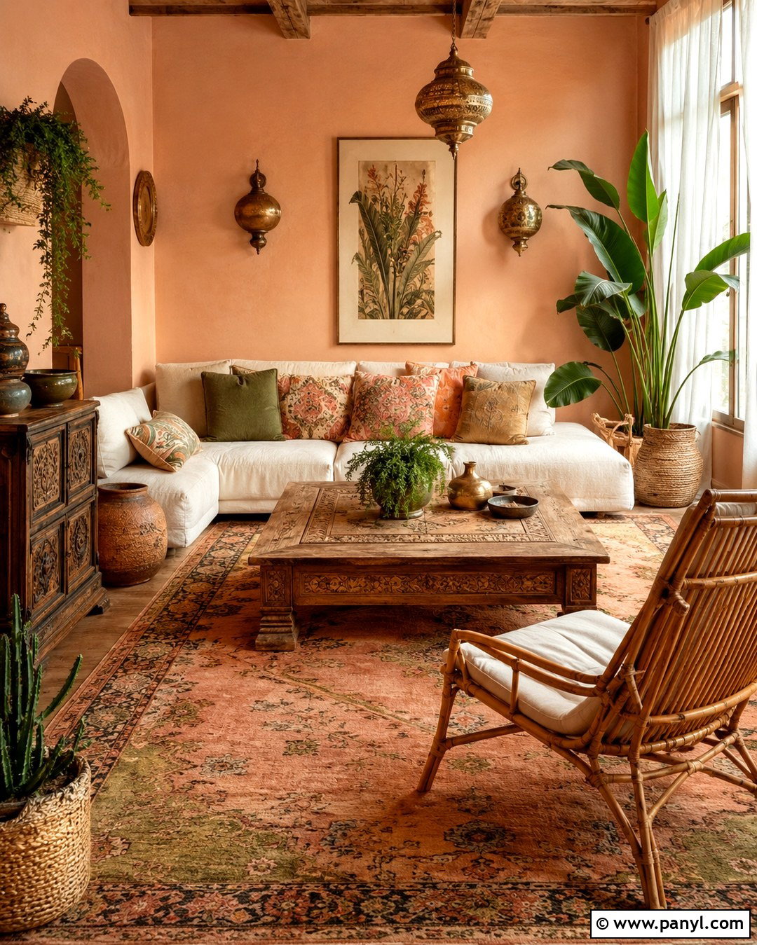 Light Peach Walls With Boho Decor - 20 Light Peach Walls Living Room Ideas