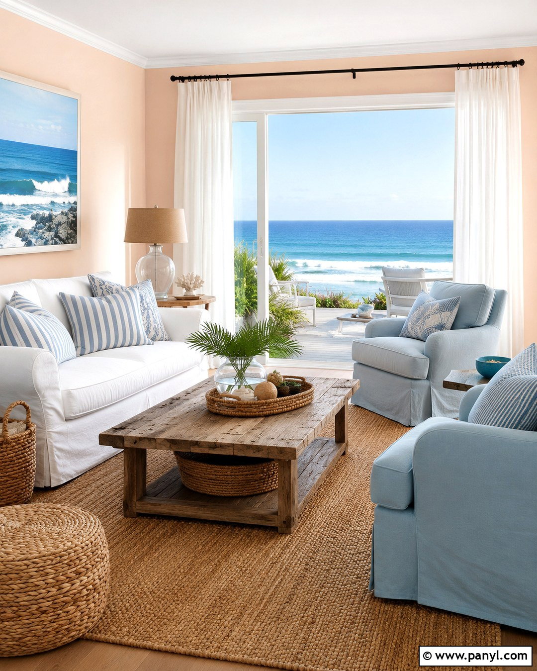 Light Peach Walls With Coastal Decor - 20 Light Peach Walls Living Room Ideas