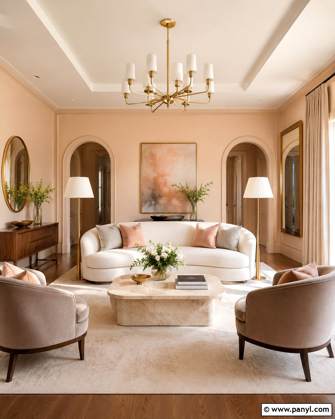 Light Peach Walls With Gold Details - 20 Light Peach Walls Living Room Ideas