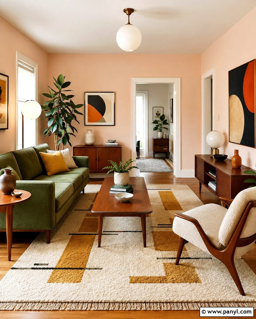 Light Peach Walls With Midcentury Furniture - 20 Light Peach Walls Living Room Ideas
