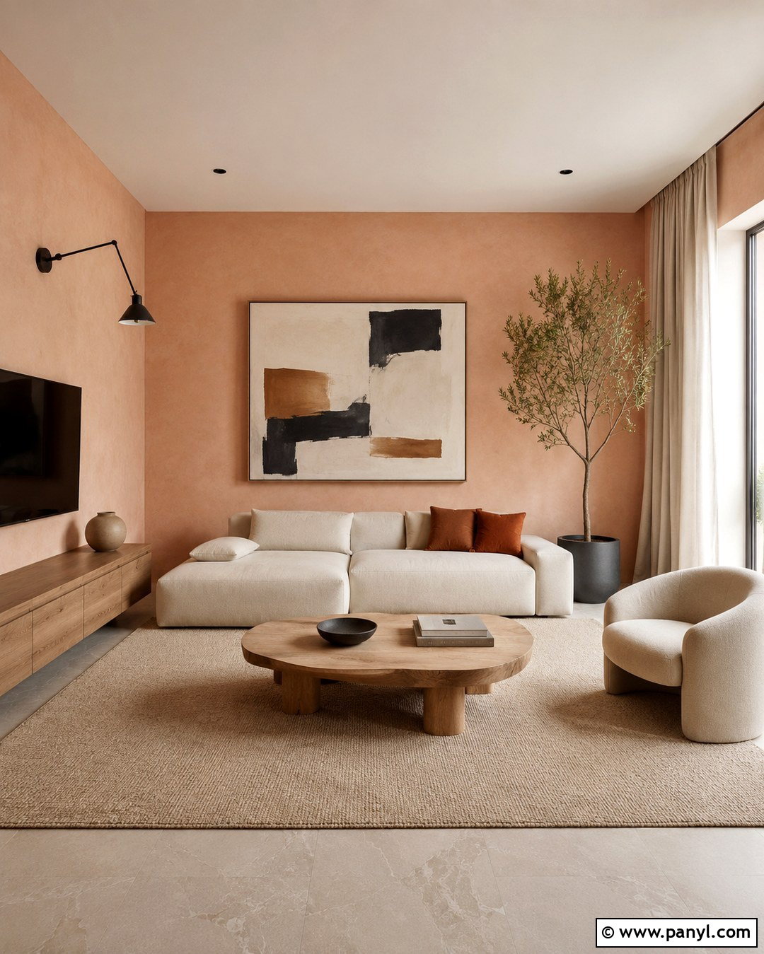 Light Peach Walls With Modern Minimalist Decor - 20 Light Peach Walls Living Room Ideas