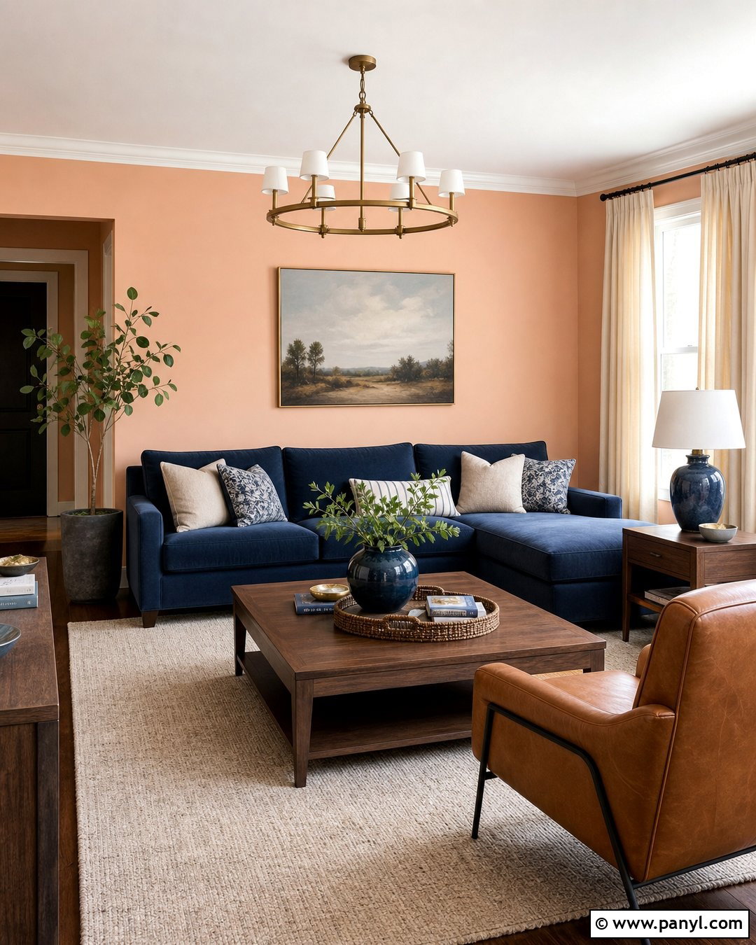 Light Peach Walls With Navy Blue Decor - 35 Light Peach Wall Color Ideas