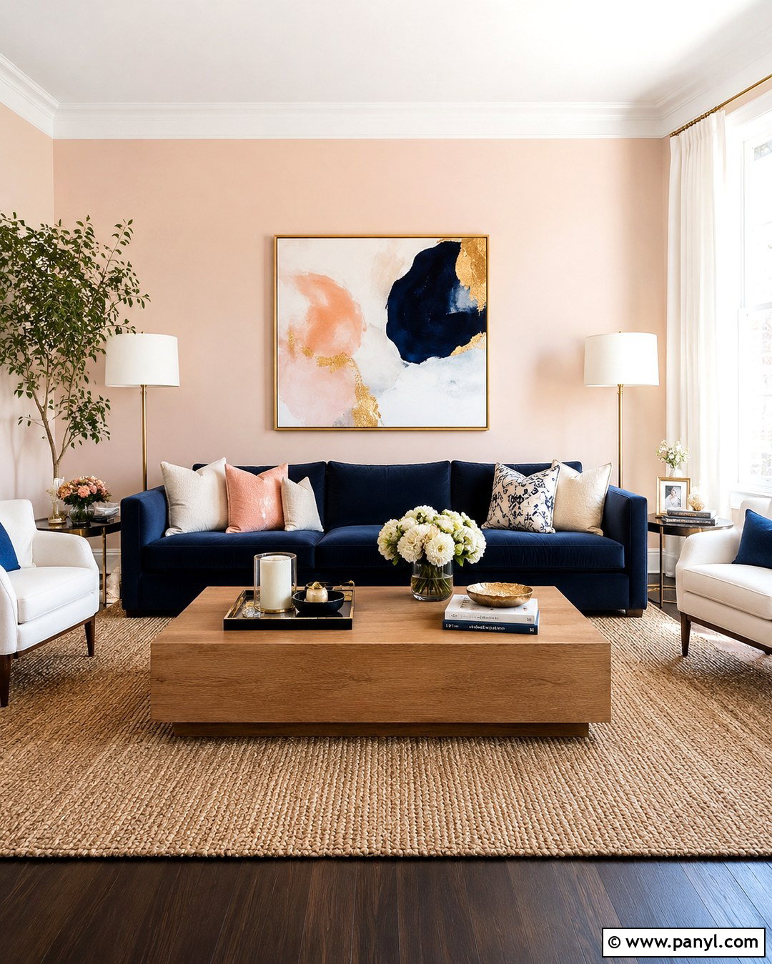 Light Peach Walls With Navy Blue Decor - 20 Light Peach Wall Paint Ideas