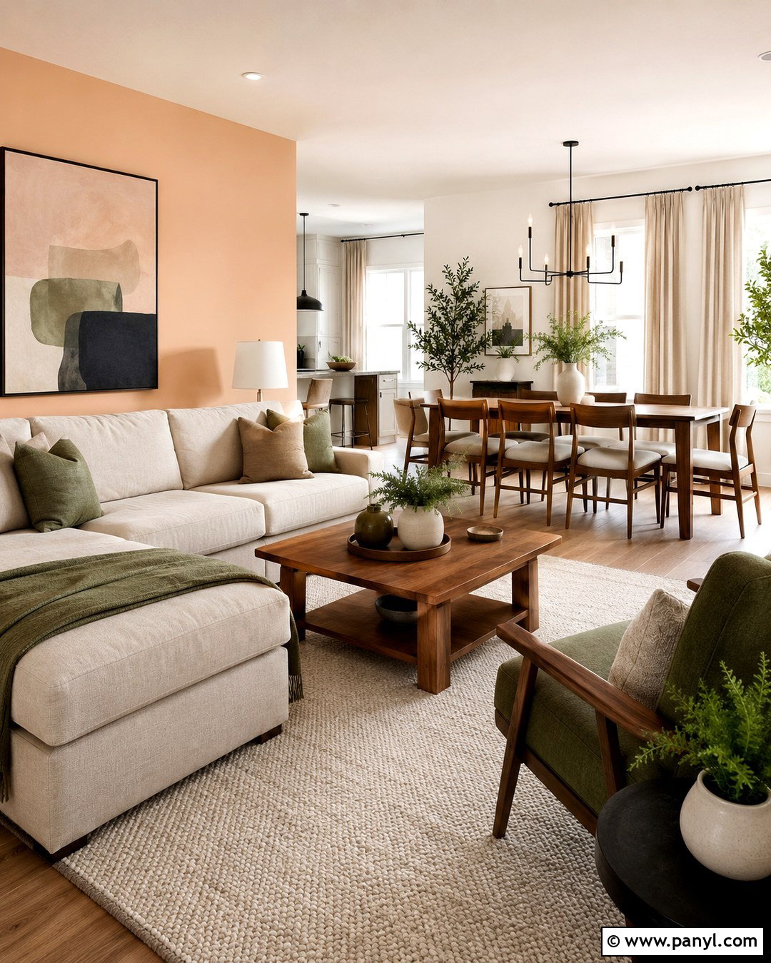 Light Peach Walls With Open Concept Living Room - 20 Light Peach Walls Living Room Ideas