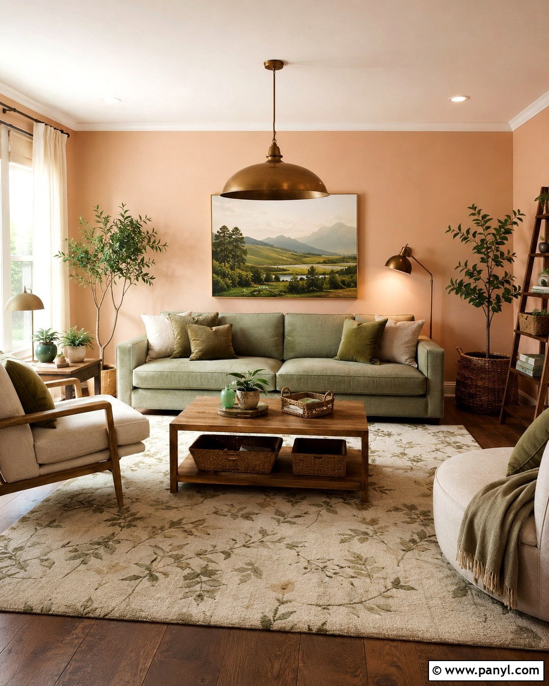 Light Peach Walls With Sage Green Sofa - 20 Light Peach Walls Living Room Ideas