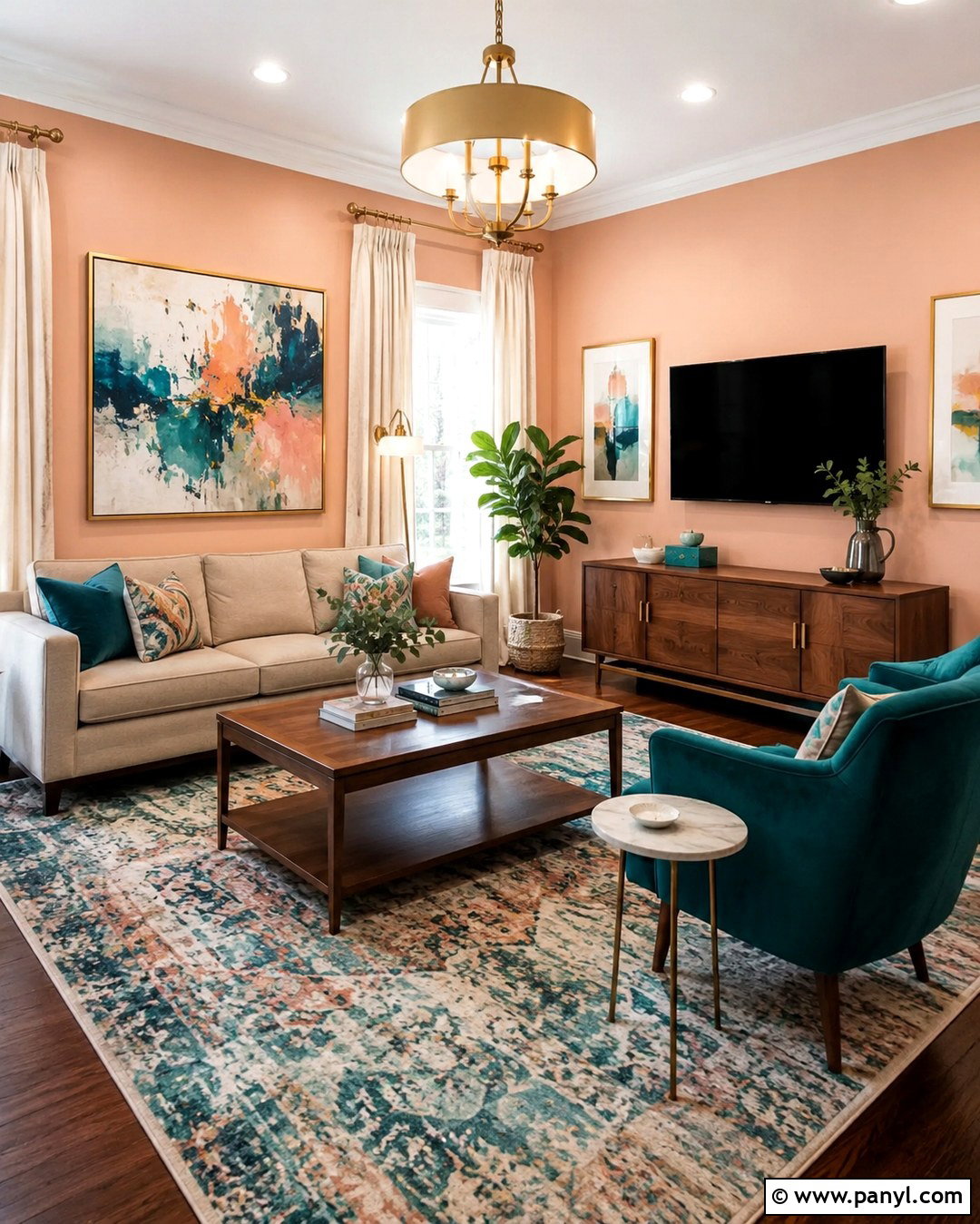 Light Peach Walls With Teal Accents - 20 Light Peach Walls Living Room Ideas