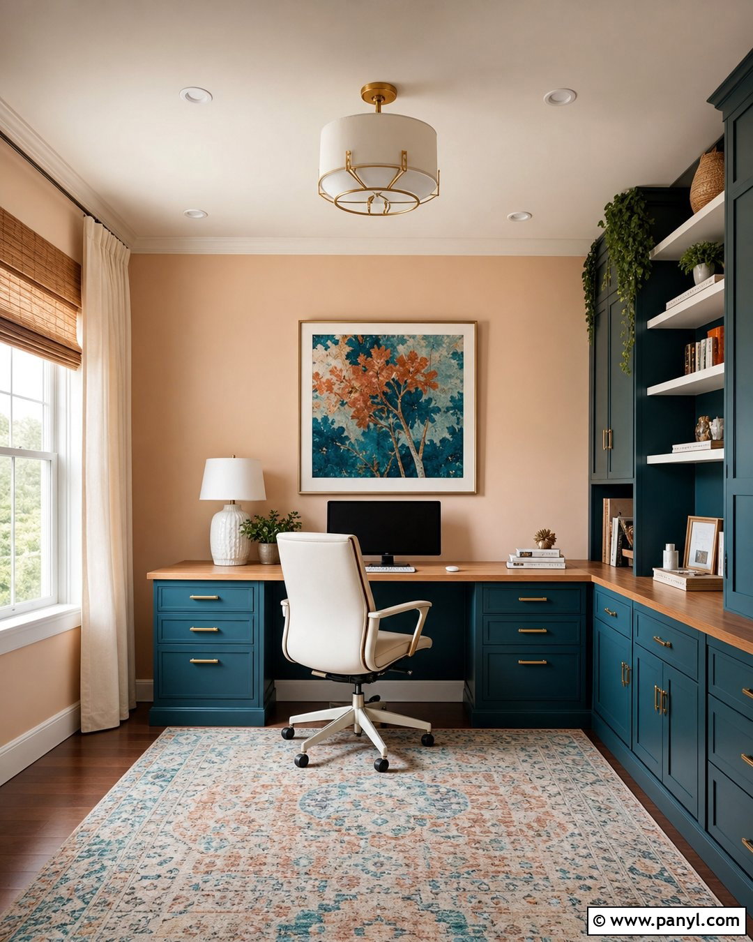 Light Peach Walls With Teal Office Furniture - 35 Light Peach Wall Color Ideas