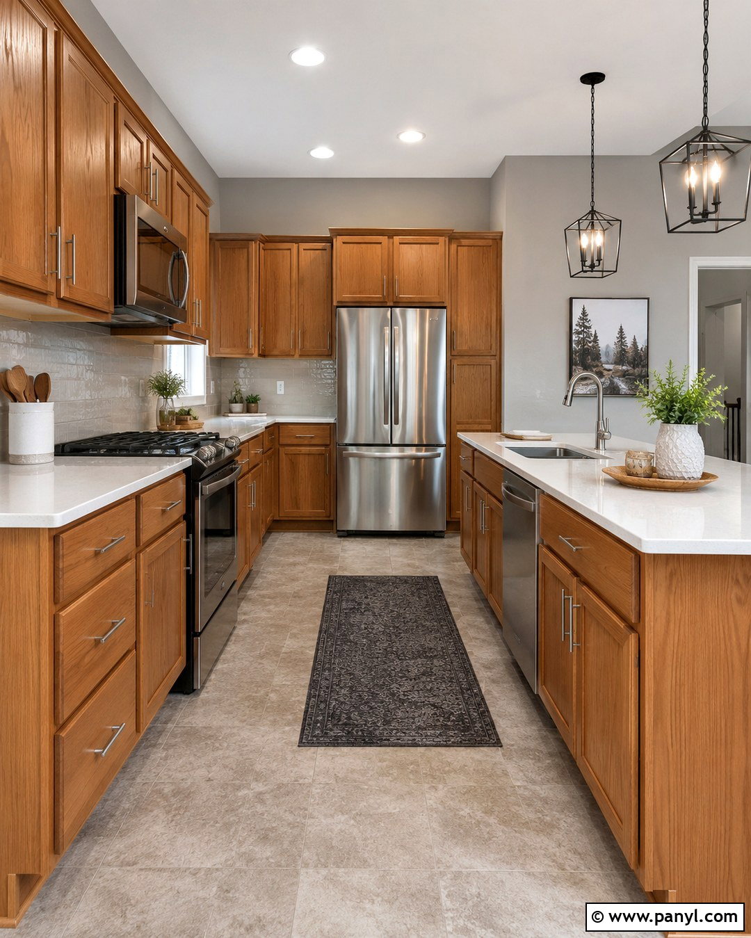 Light Pewter Gray Walls With Honey Oak Cabinets - 20 Honey Oak Cabinet Kitchen Wall Color Ideas