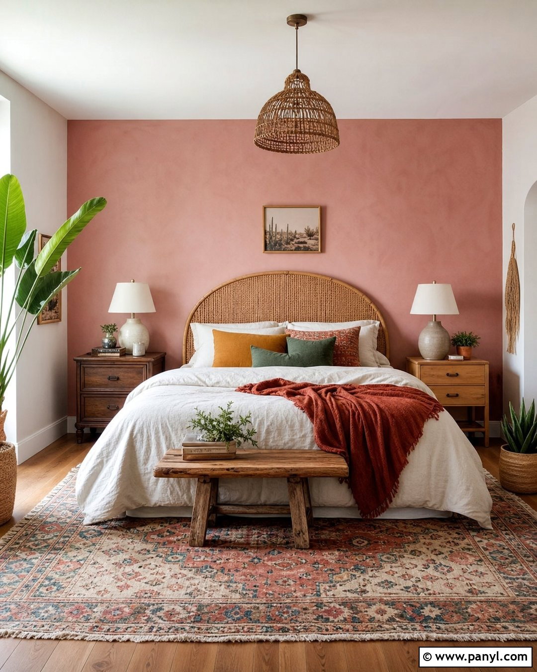 Light Pink Accent Wall Boho Bedroom - 30 Light Pink Accent Wall Ideas