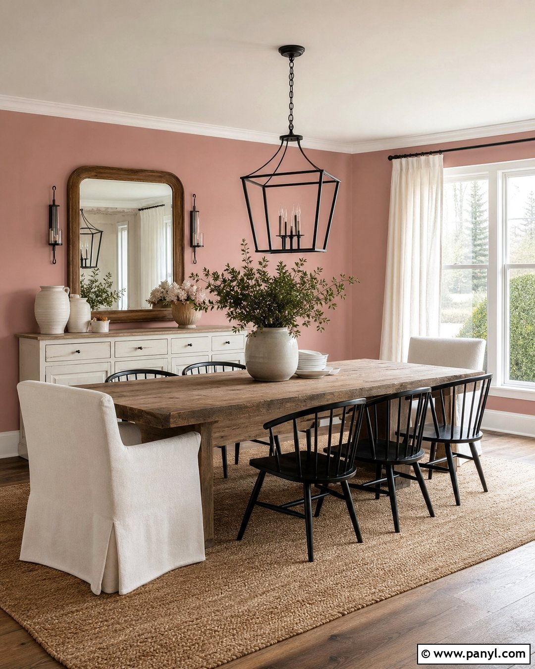 Light Pink Accent Wall Farmhouse Dining Room - 30 Light Pink Accent Wall Ideas