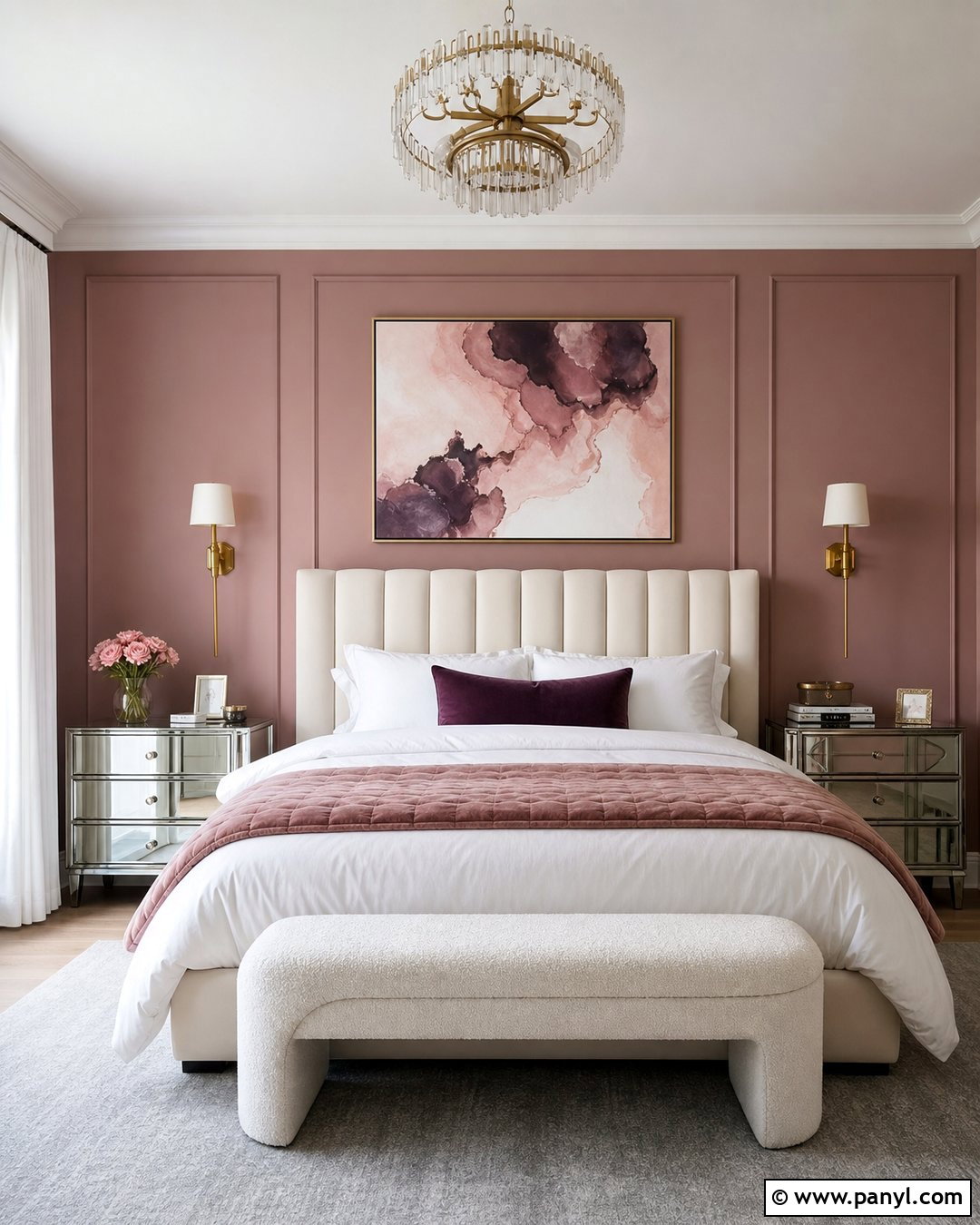 Light Pink Accent Wall Glam Bedroom - 30 Light Pink Accent Wall Ideas