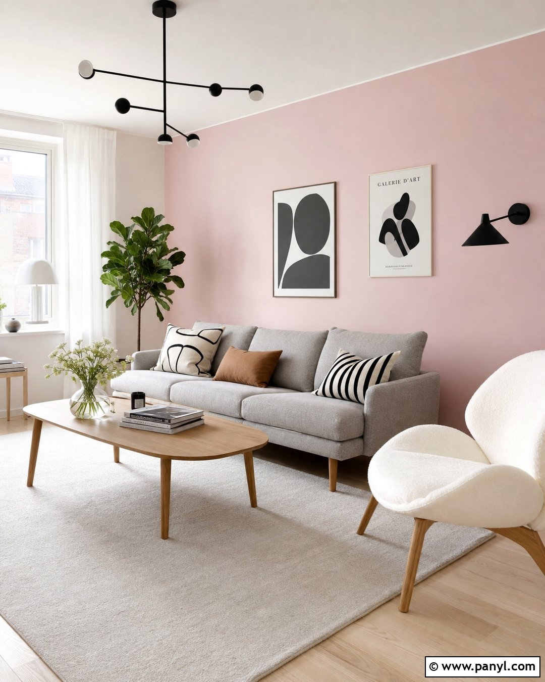 Light Pink Accent Wall Scandinavian Living Room - 30 Light Pink Accent Wall Ideas