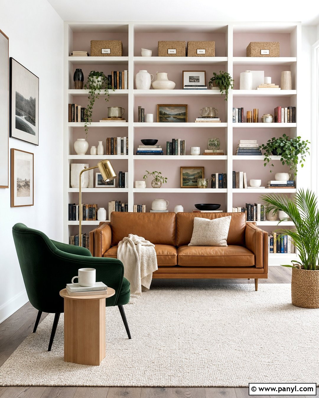 Light Pink Accent Wall With Shelves - 30 Light Pink Accent Wall Ideas