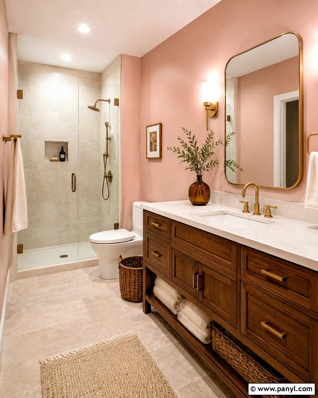 Light Pink Bathroom Walls With Brass Fixtures - 20 light pink bathroom walls
