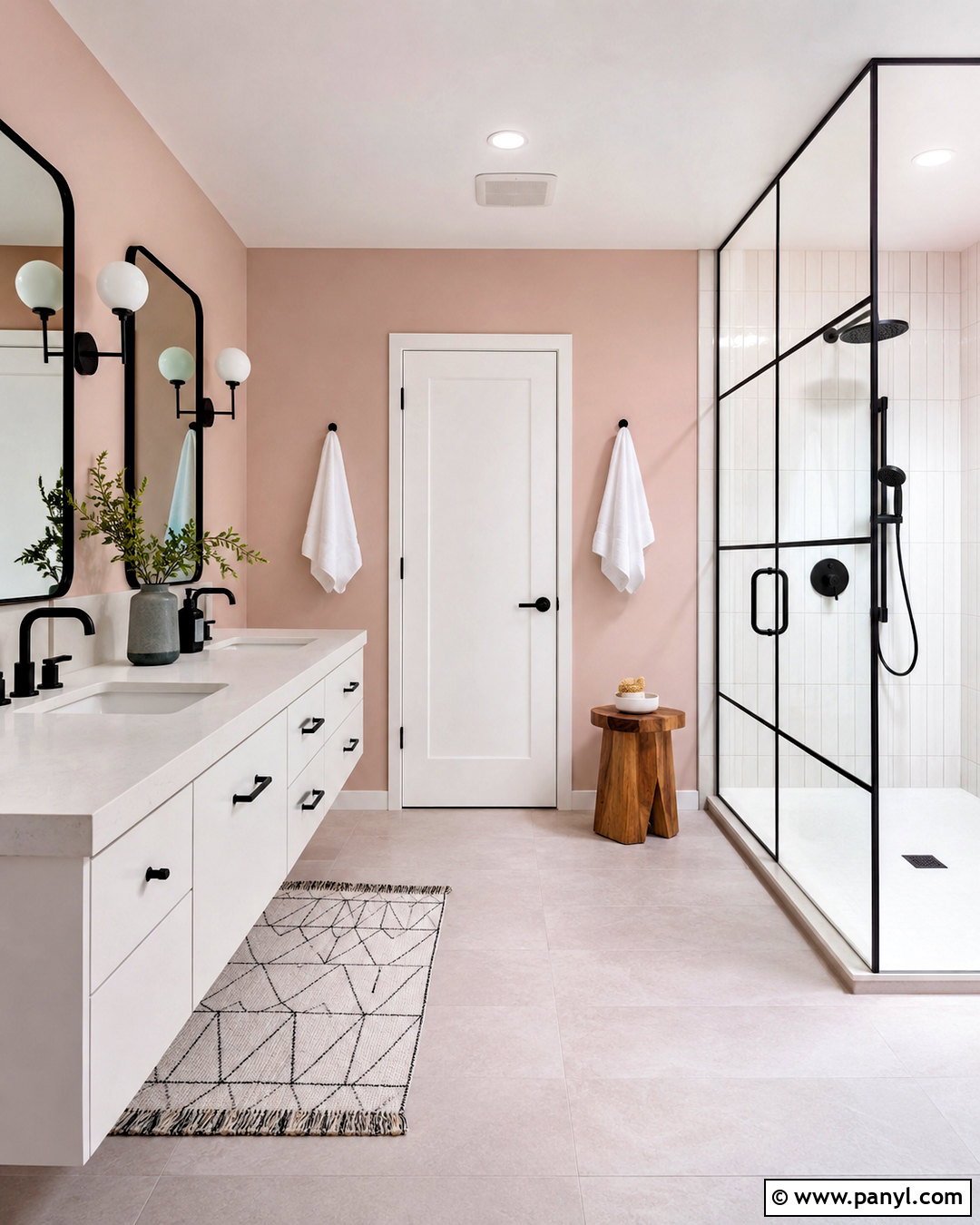 Light Pink Bathroom Walls With Matte Black Fixtures - 20 light pink bathroom walls