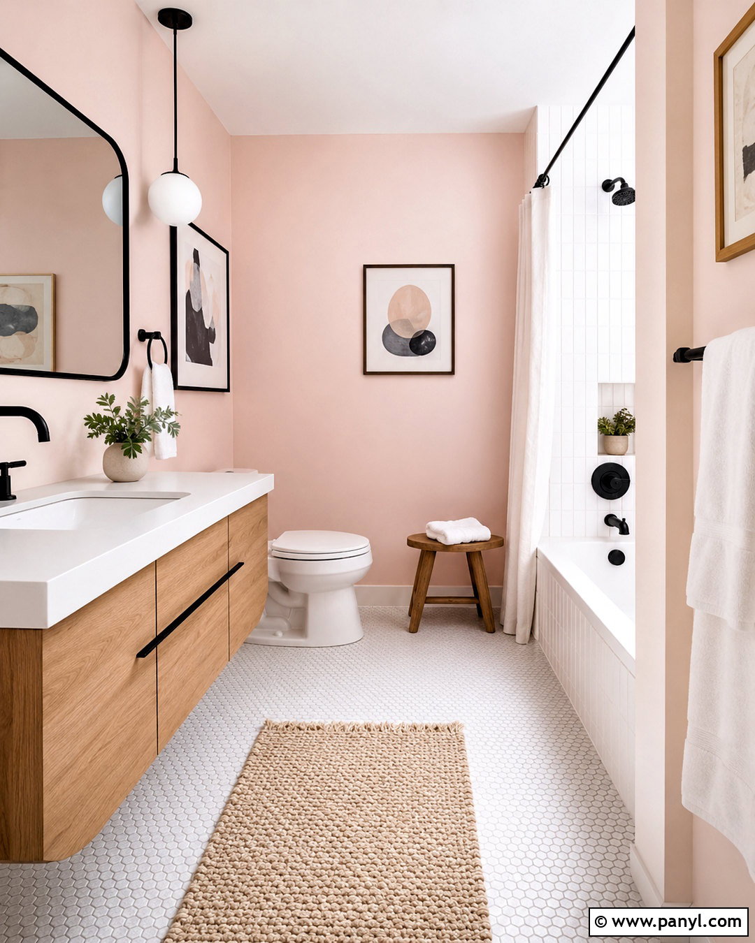 Light Pink Bathroom With Black Details - 40 light pink walls