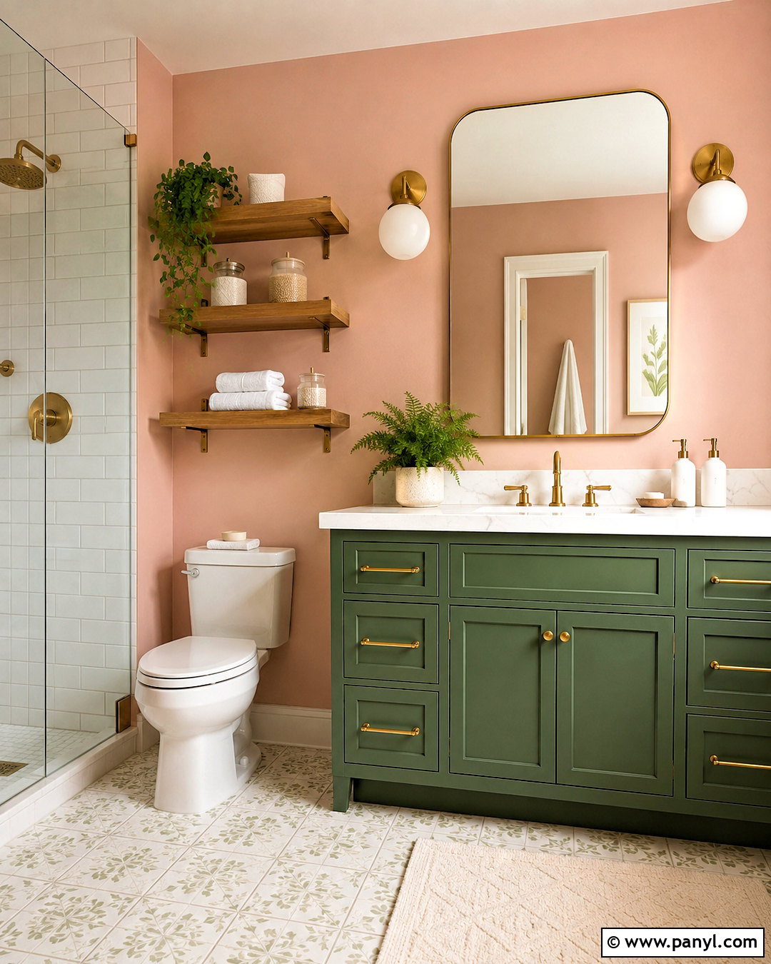 Light Pink Bathroom With Green Vanity - 40 light pink walls