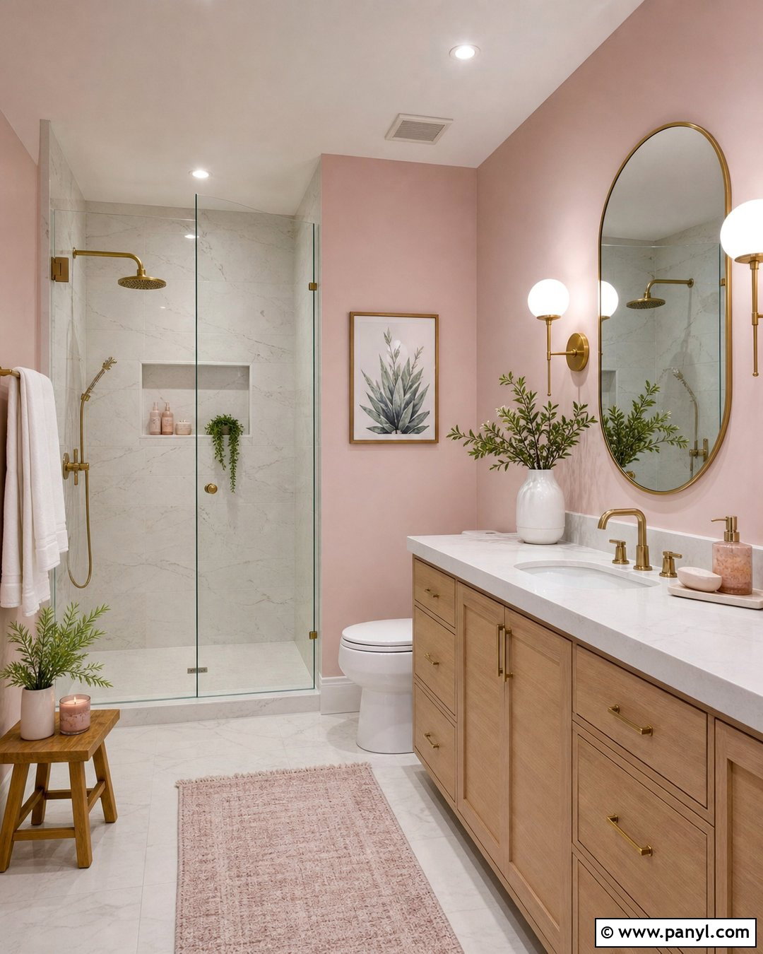 Light Pink Bathroom With White Marble - 30 Light Pink Wall Color Ideas