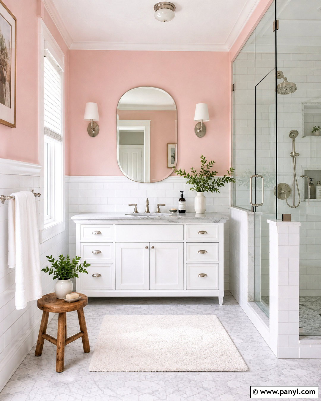 Light Pink Bathroom With White Tile - 40 light pink walls