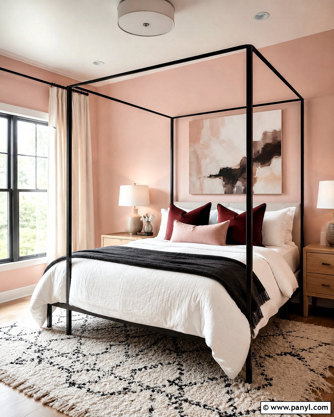 Light Pink Bedroom With Black Canopy Bed - 40 light pink walls
