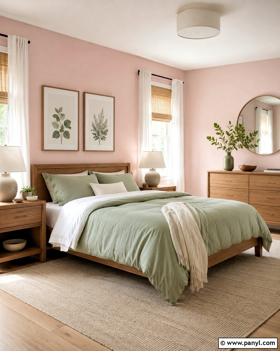 Light Pink Bedroom With Sage Green Bedding - 40 light pink walls