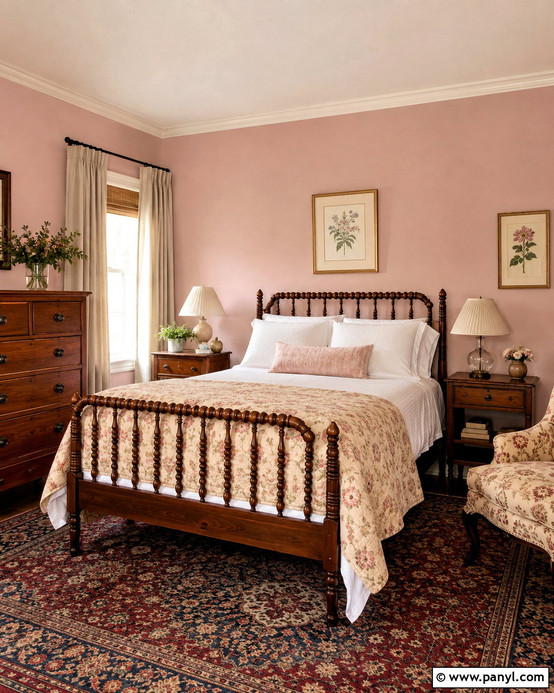 Light Pink Bedroom With Vintage Furniture - 40 light pink walls