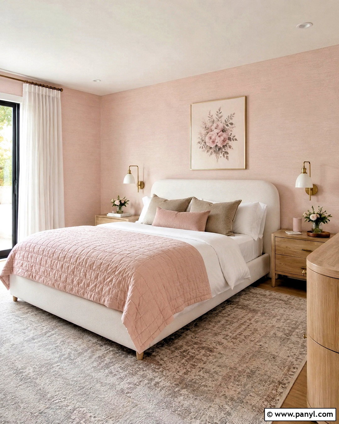 Light Pink Bedroom With White Bedding - 40 light pink walls