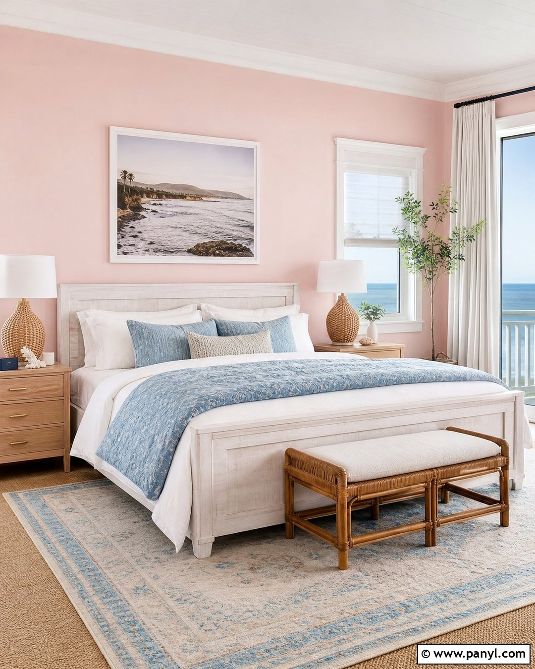Light Pink Coastal Bedroom Walls With Blue - 35 Light Pink Room Walls
