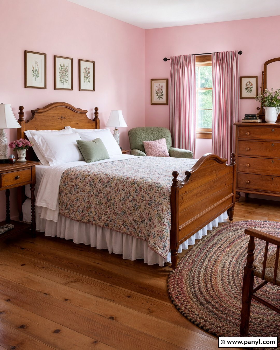 Light Pink Cottage Bedroom Walls With Floral Bedding - 35 Light Pink Room Walls