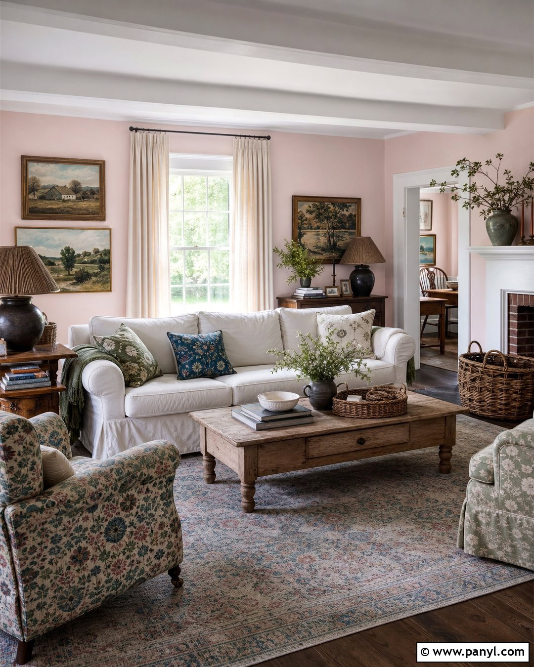Light Pink Cottage Living Room - 30 Light Pink Wall Color Ideas