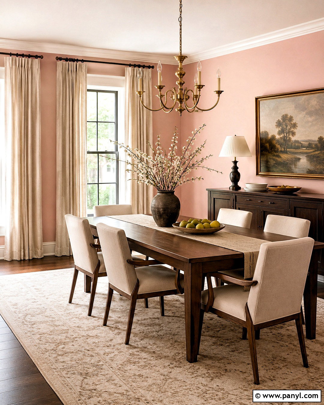 Light Pink Dining Room With Dark Wood - 40 light pink walls