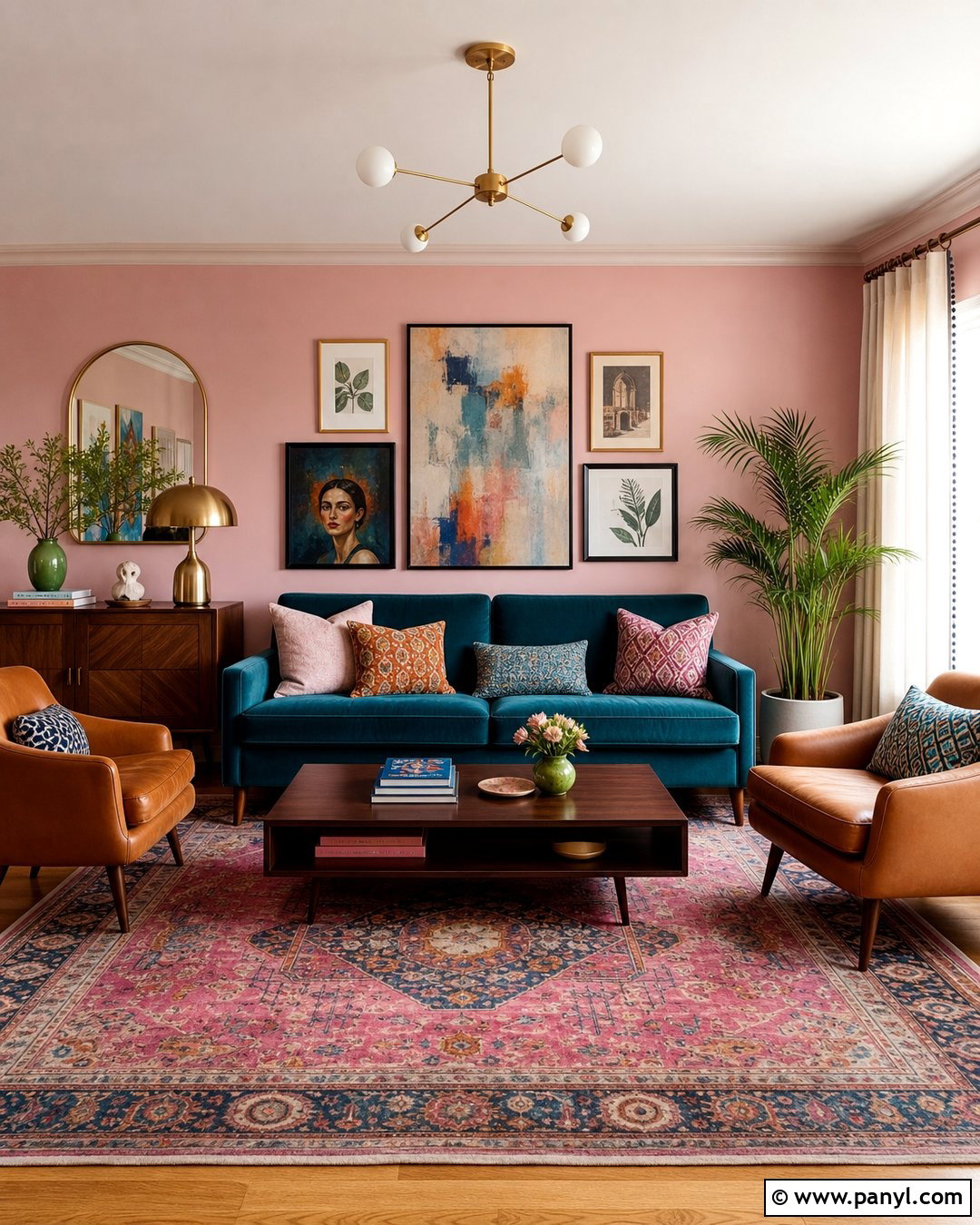 Light Pink Eclectic Living Room Walls With Teal - 35 Light Pink Room Walls
