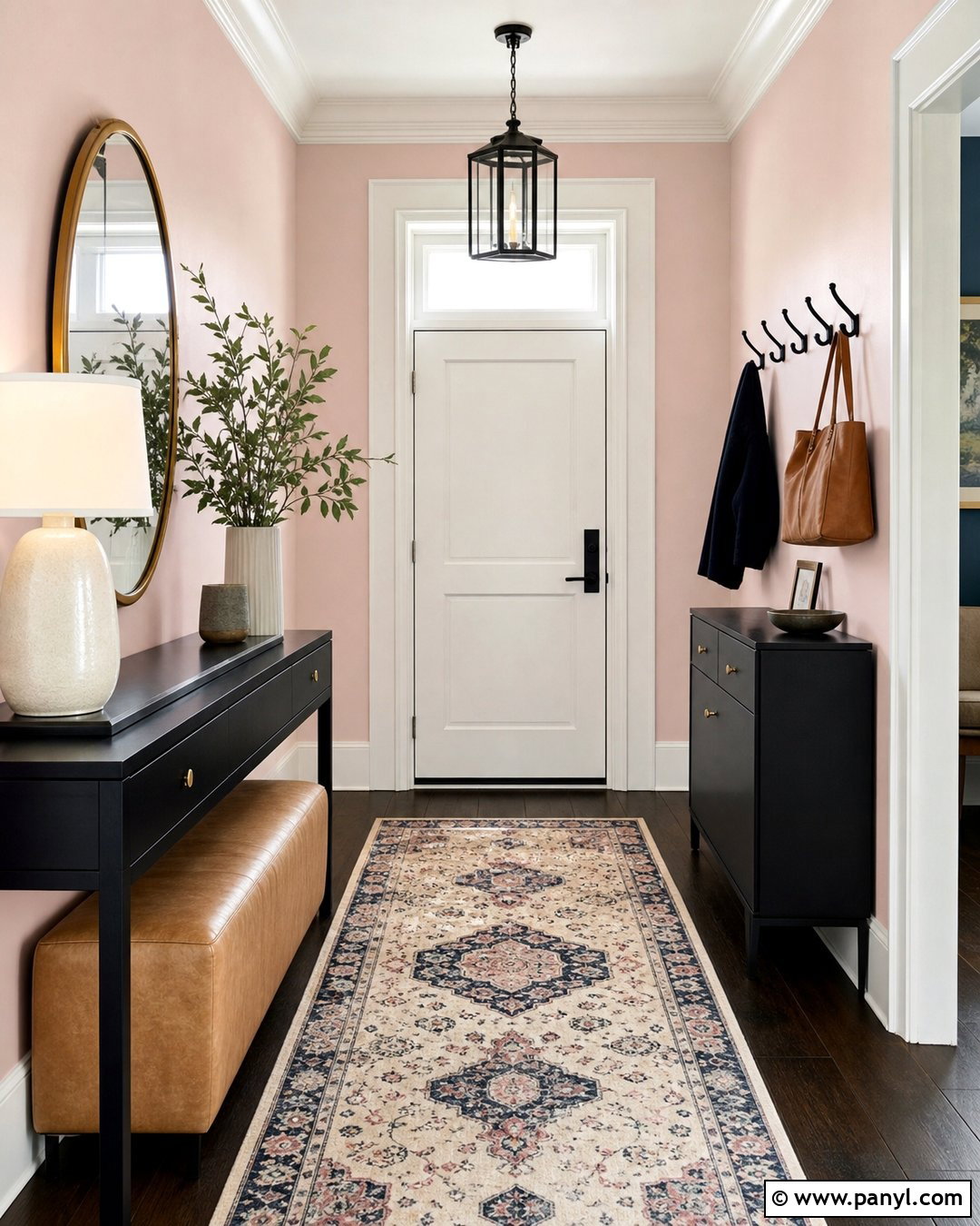 Light Pink Entryway Walls With Black Furniture - 35 Light Pink Room Walls
