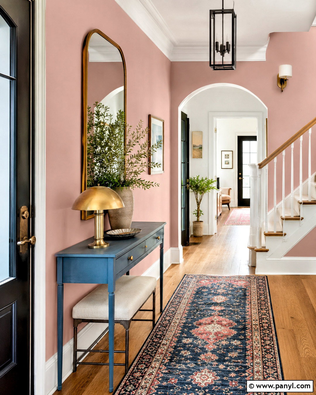 Light Pink Entryway With Blue Console - 40 light pink walls