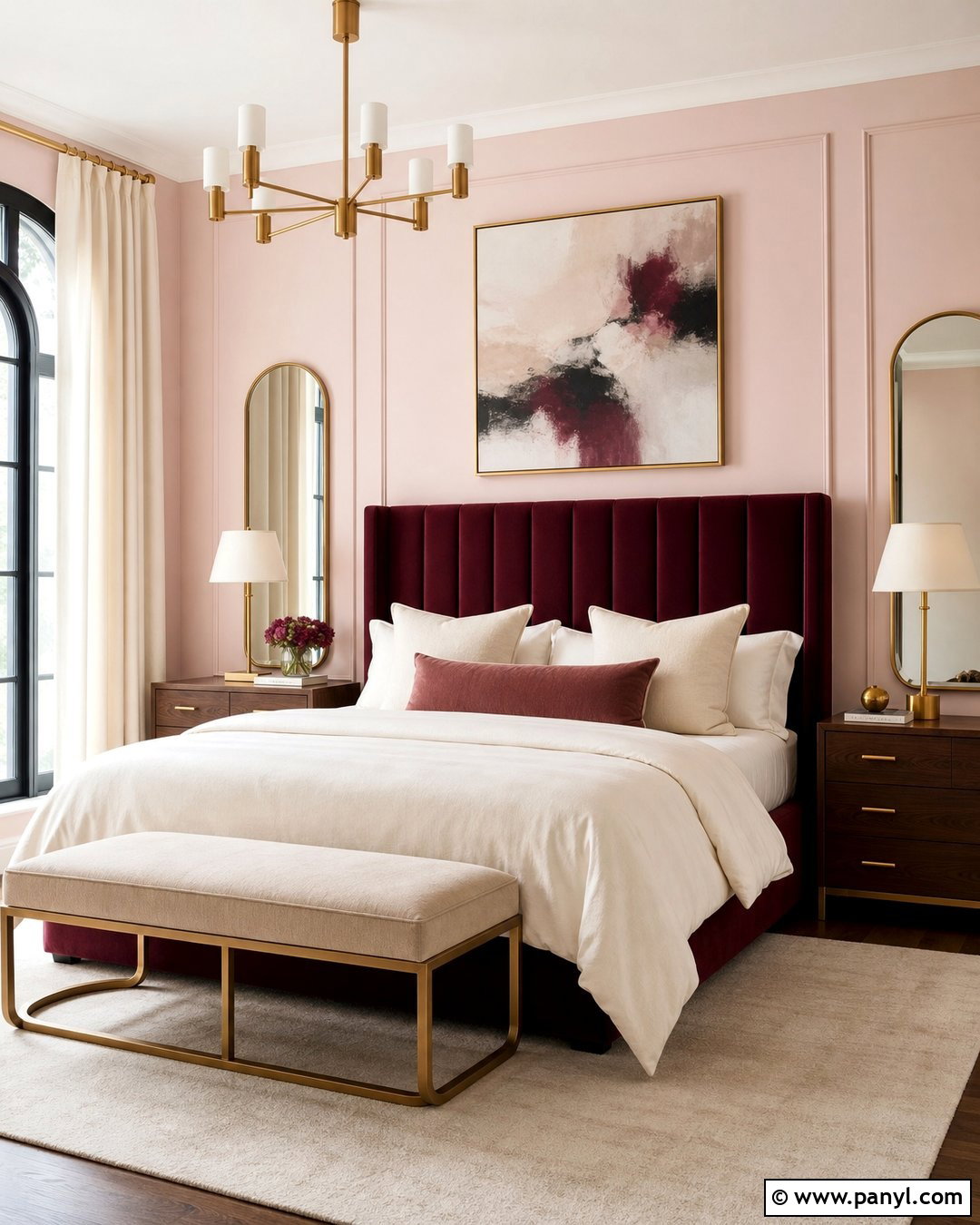 Light Pink Glam Bedroom Walls With Burgundy - 35 Light Pink Room Walls