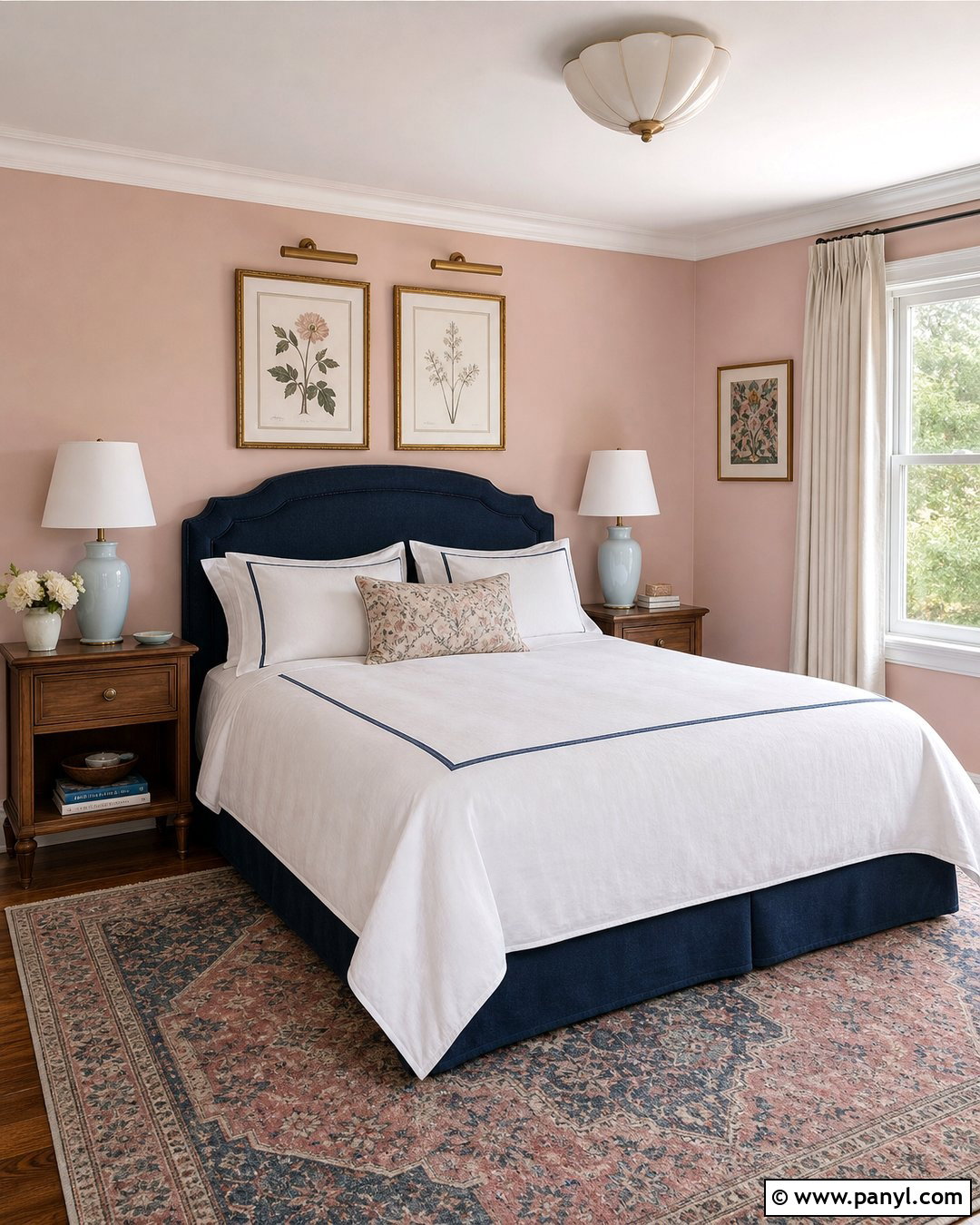 Light Pink Guest Bedroom With Navy Blue - 30 Light Pink Wall Color Ideas