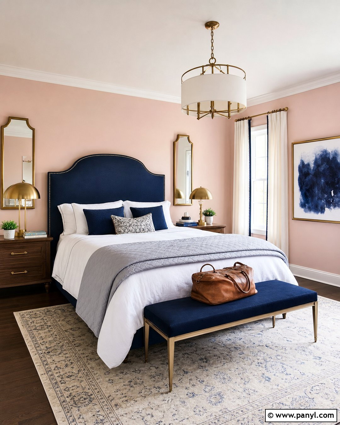Light Pink Guest Room Walls With Navy Blue - 35 Light Pink Room Walls
