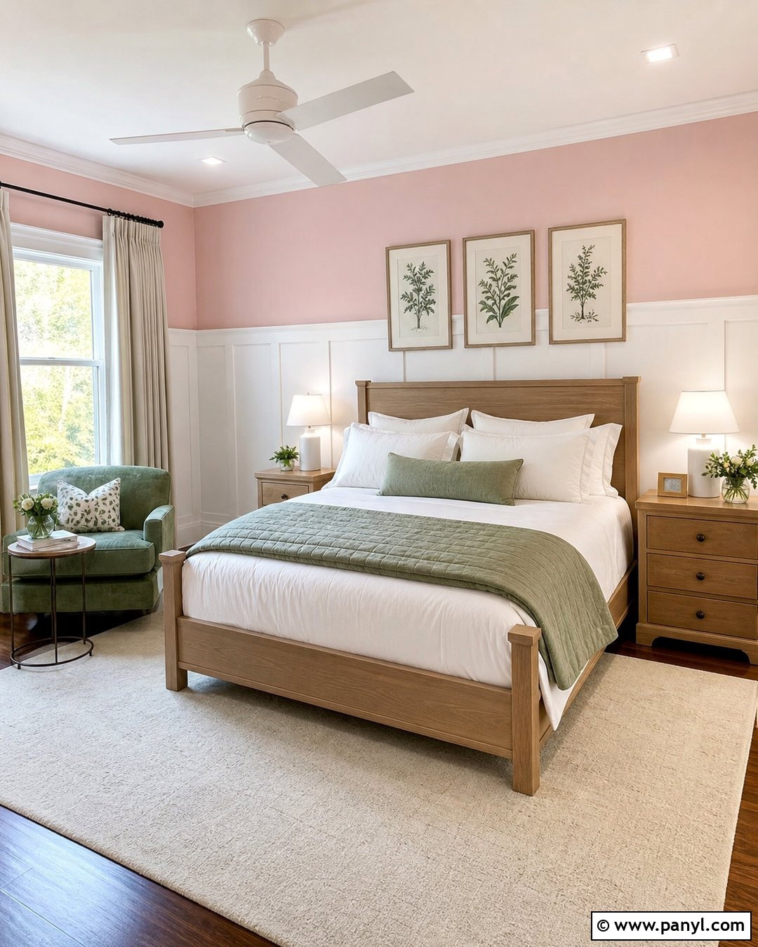 Light Pink Half Walls With White Paneling - 35 Light Pink Room Walls