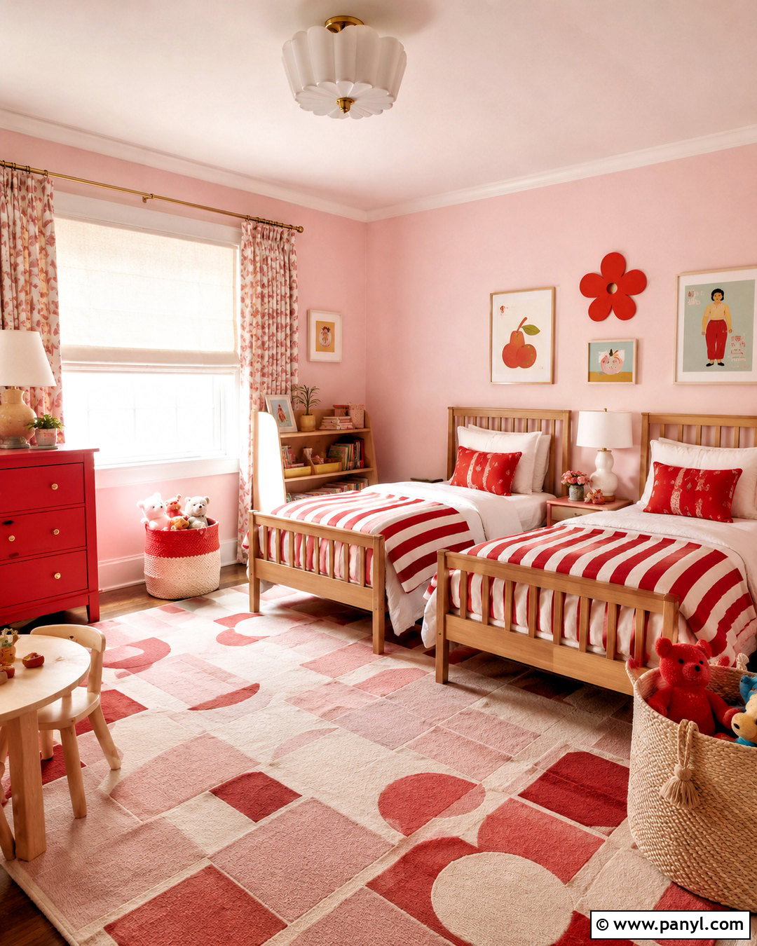 Light Pink Kids Room With Red Accents - 40 light pink walls