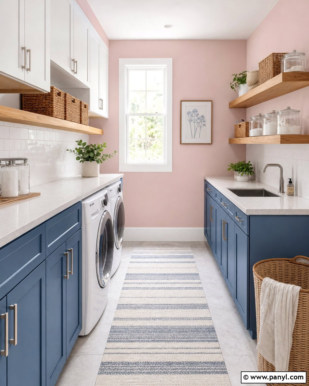 Light Pink Laundry Room With Blue Cabinets - 30 Light Pink Wall Color Ideas