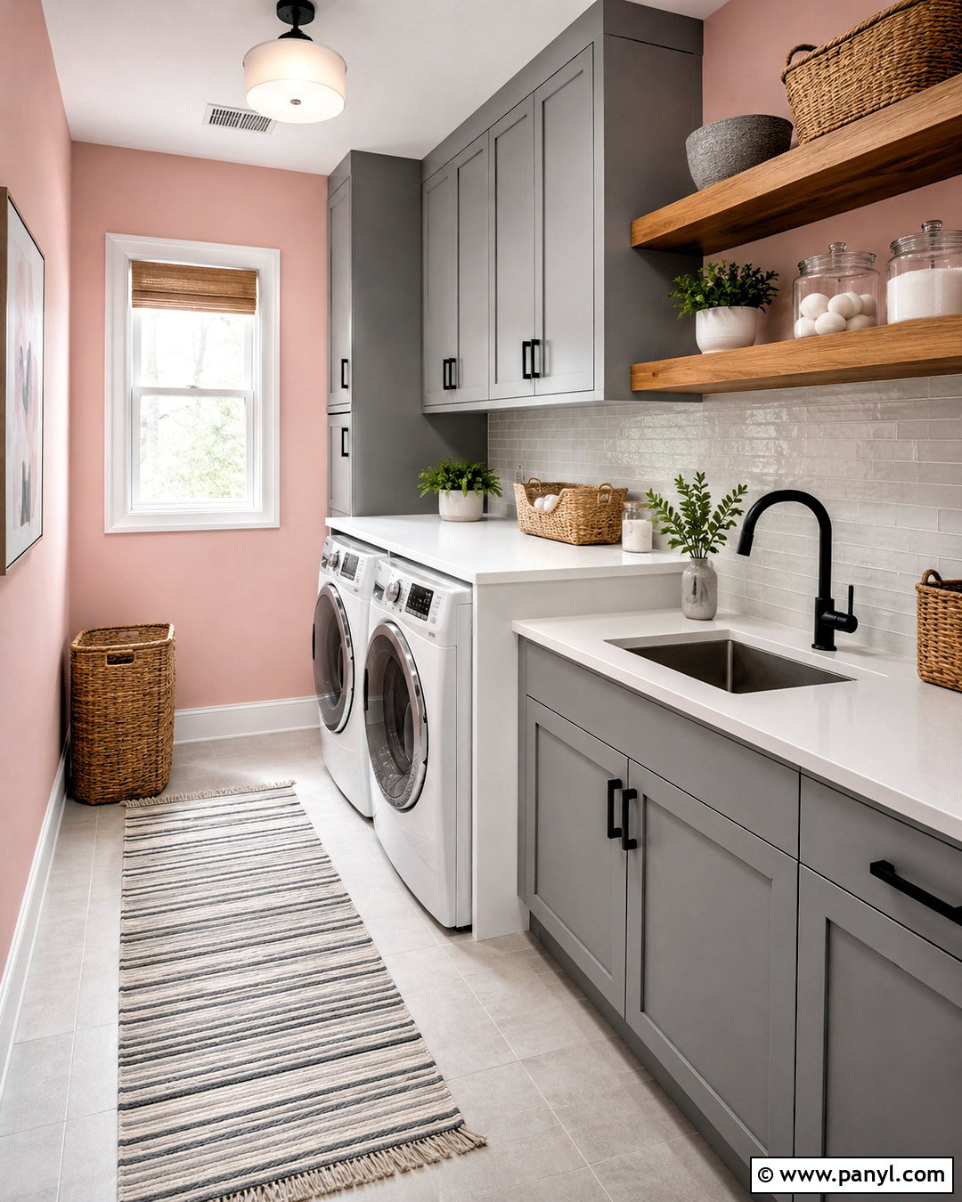 Light Pink Laundry Room With Gray Cabinets - 40 light pink walls