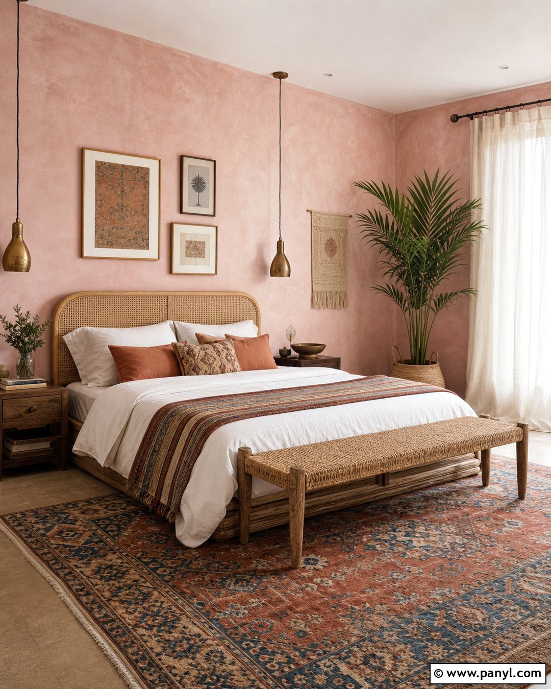 Light Pink Limewash Boho Bedroom - 25 Light Pink Limewash Walls