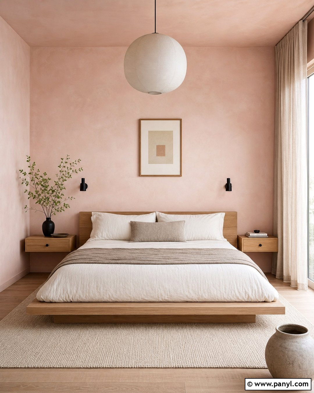 Light Pink Limewash Japandi Bedroom - 25 Light Pink Limewash Walls