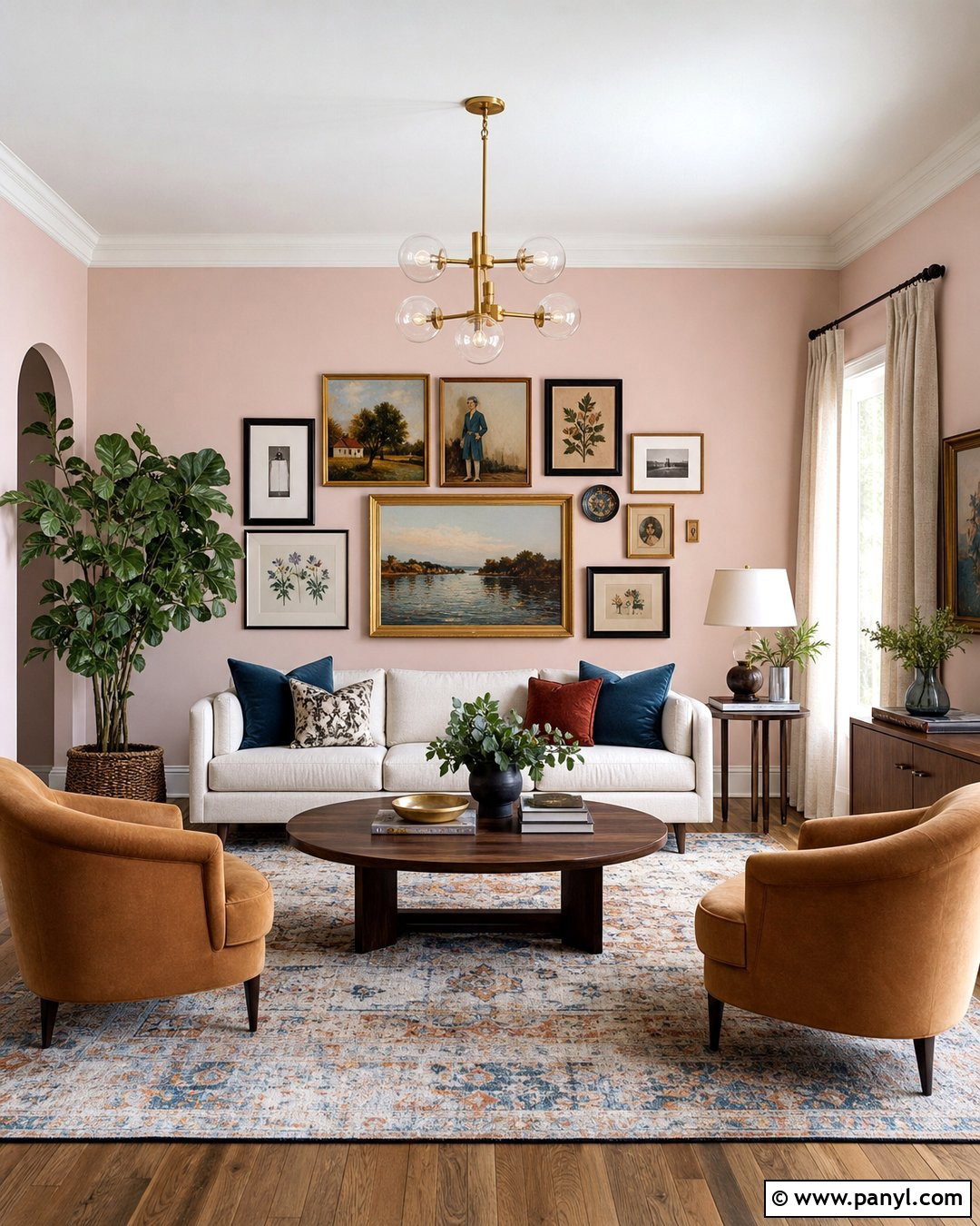 Light Pink Living Room Walls With A Gallery Wall - 35 Light Pink Room Walls