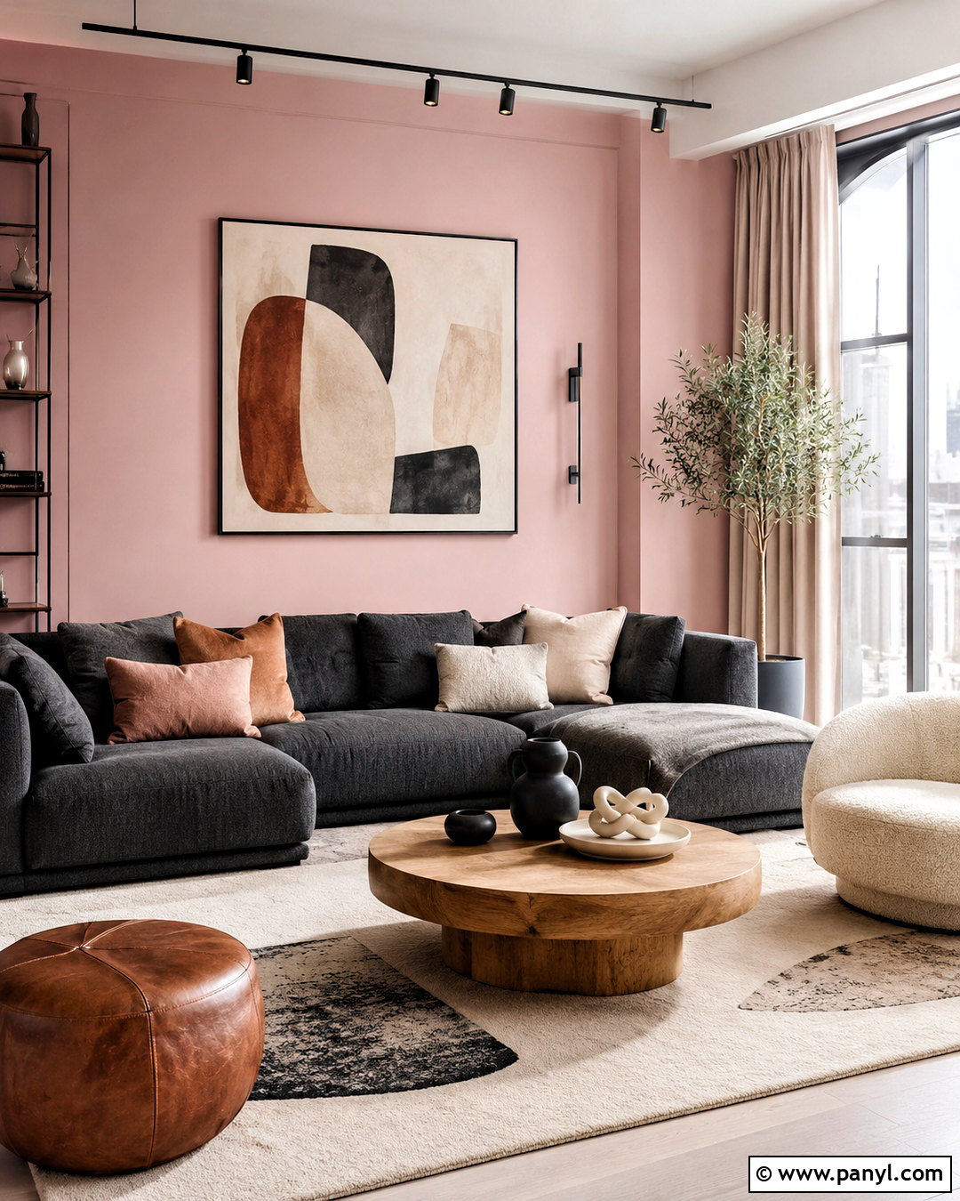 Light Pink Living Room With Charcoal Gray - 40 light pink walls
